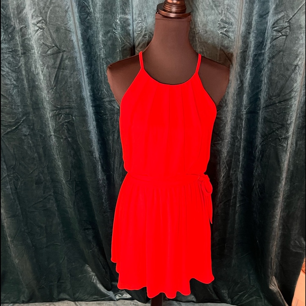 NWT Women (S) Fortune & Ivy Lined Tomato Red Keyhole Halter Dress w Tie